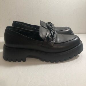 Vaneli Zefiro Black Nappa Leather Lug Sole Chunky Loafer Shoe Womens 7.5